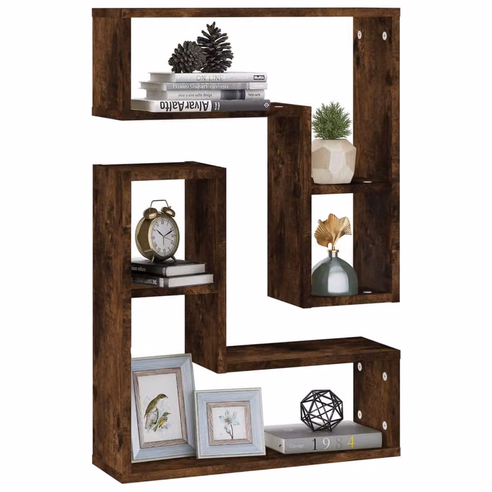Berkfield Home Wall Mounted Shelves, 2 Piece Set in Smoked Oak Brown, W/D/H: 50 x 15 x 50 cm – 3