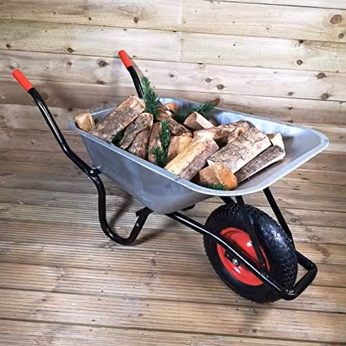 Samuel Alexander Heavy Duty Galvanised Metal Garden Wheelbarrow with Pneumatic Tyre, Silver, 90 Litre, 150kg Capacity, W/D/H: 61.0 x 57.0 x 23.0 cm – 3