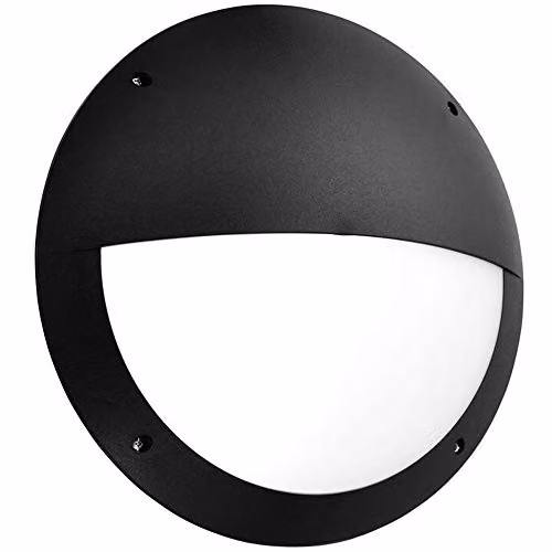Loops IP65 Outdoor Round Bulkhead Lamp with Microwave Motion Sensor in Matt Black with 12W Cool White LED – 1