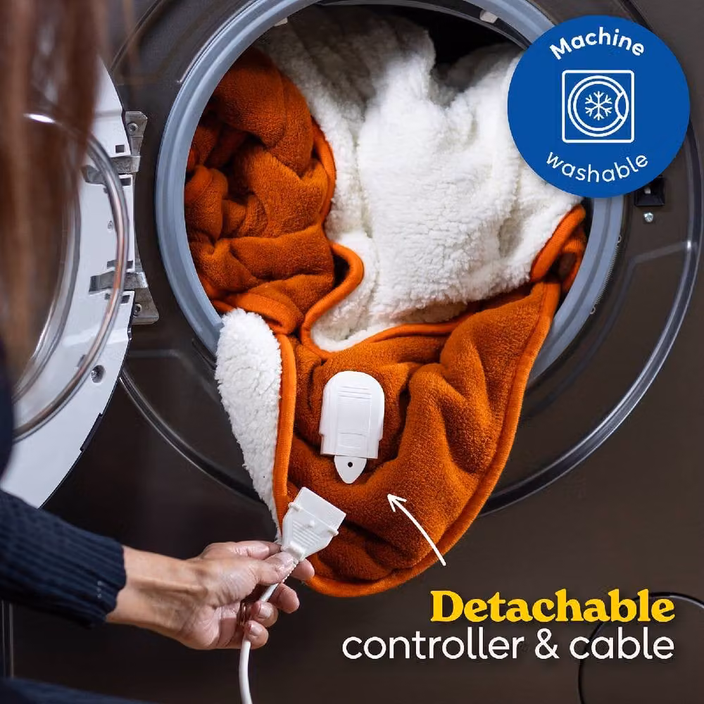 Russell Hobbs Orange Sherpa and Microfleece Electric Heated Throw, W/D/H: 180 x 130 cm – 6