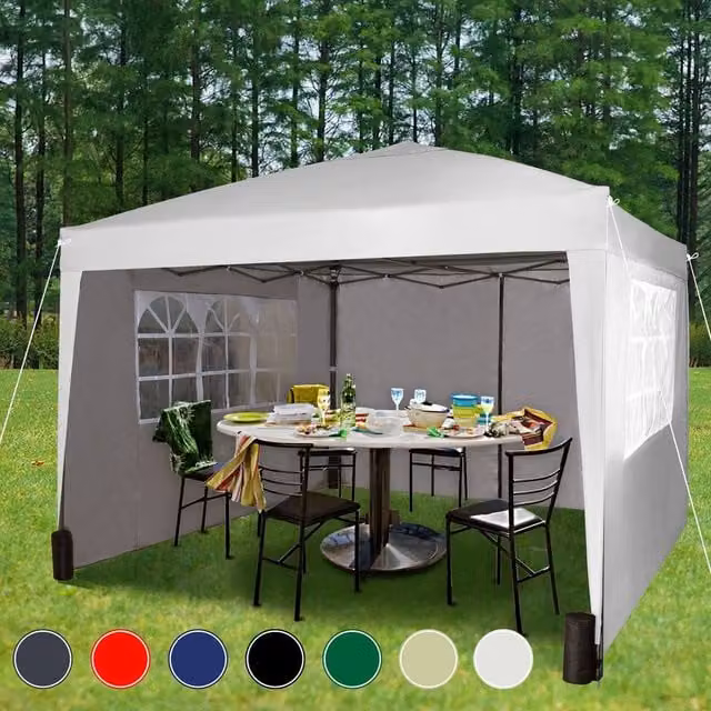 MCC Direct White Pop Up Gazebo with Removable Sides and Storage Bag W: 300 cm, D: 300 cm, H: 255 cm – 1