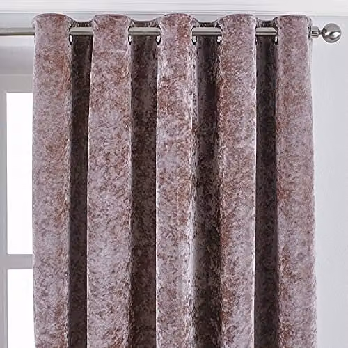 Paoletti Verona Pink Crushed Velvet Blackout Eyelet Curtain Pair, H 229 cm x W 229 cm – 1