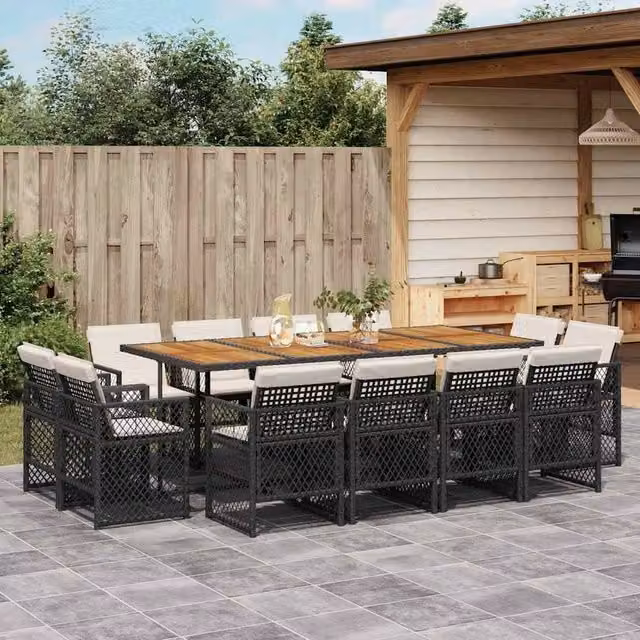Berkfield Home 13 Piece Garden Dining Set with Black Poly Rattan and Cushions – 1