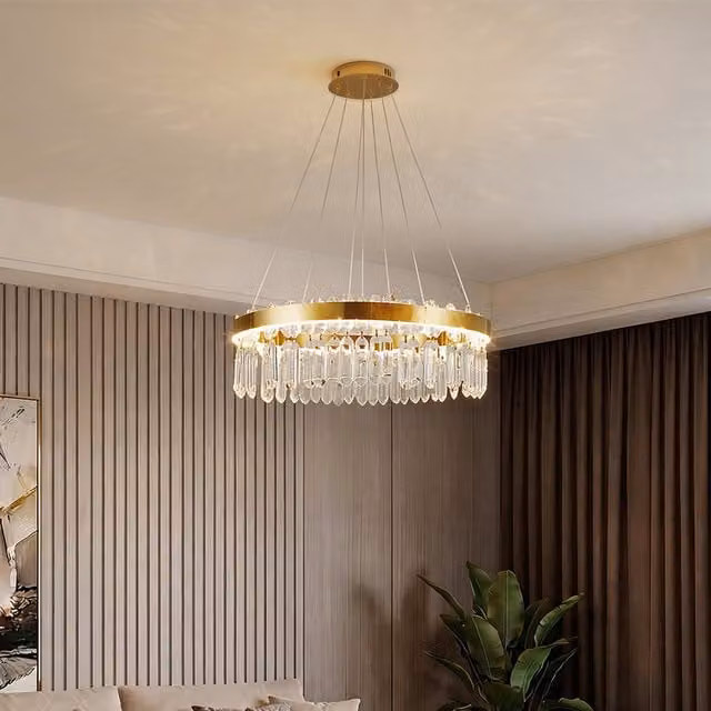 Living Star Modern Crystal Ring Pendant Light with Remote Control in Gold/Brass