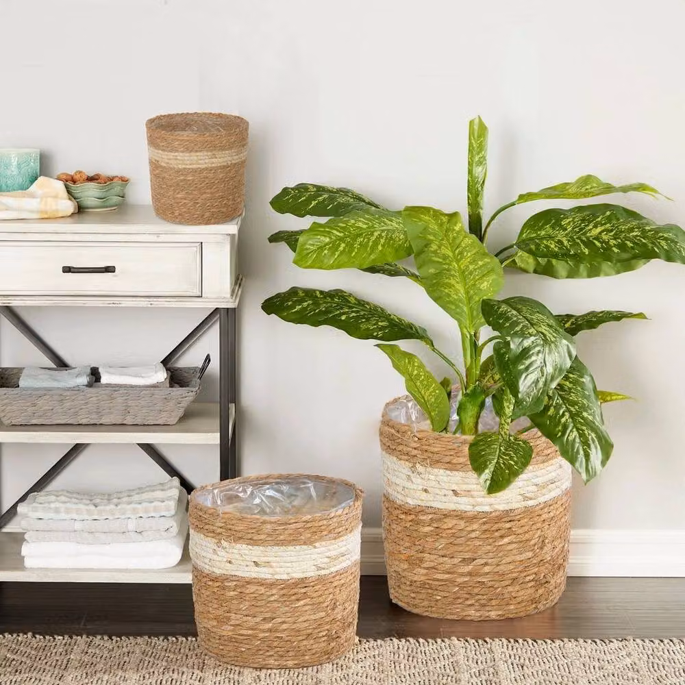 SPETLEK Natural Seagrass Indoor Planter and Storage Basket Set in Brown and Beige – 3