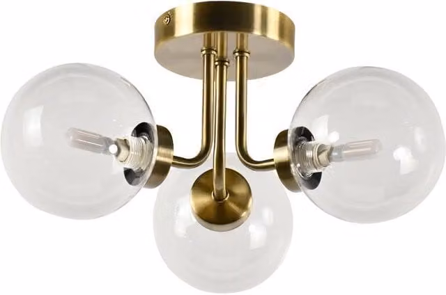 First Choice Lighting Dore 3 Arm Ceiling Light in Antique Brass with Transparent Glass Shades – 1