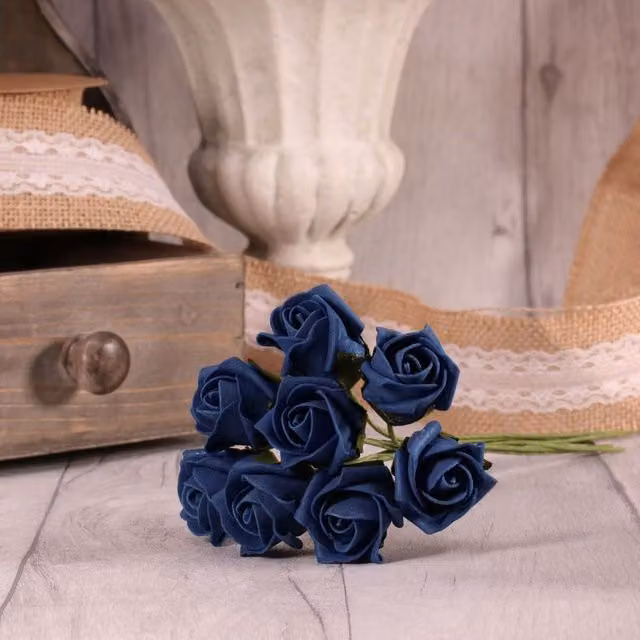 Kingsbury Gifts Bunch of 8 Navy Blue Foam Tea Rose Buds for Weddings