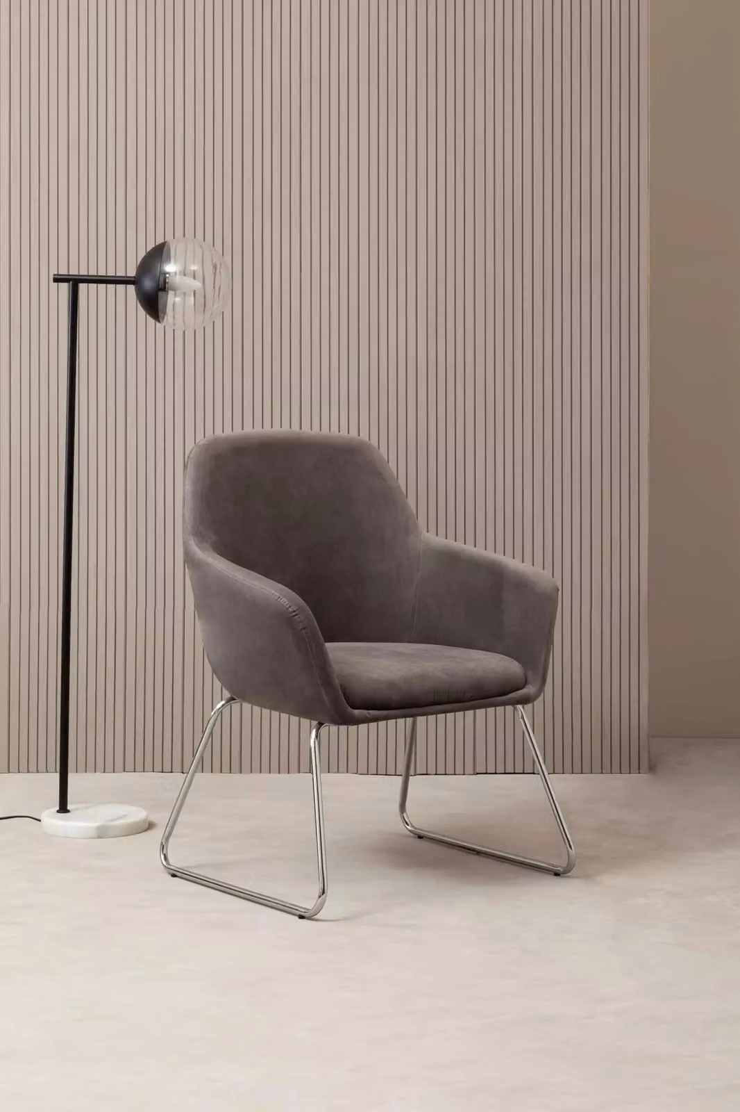 Orsina Grey Velvet Lounge Chair with Armrests and Backrest – 4