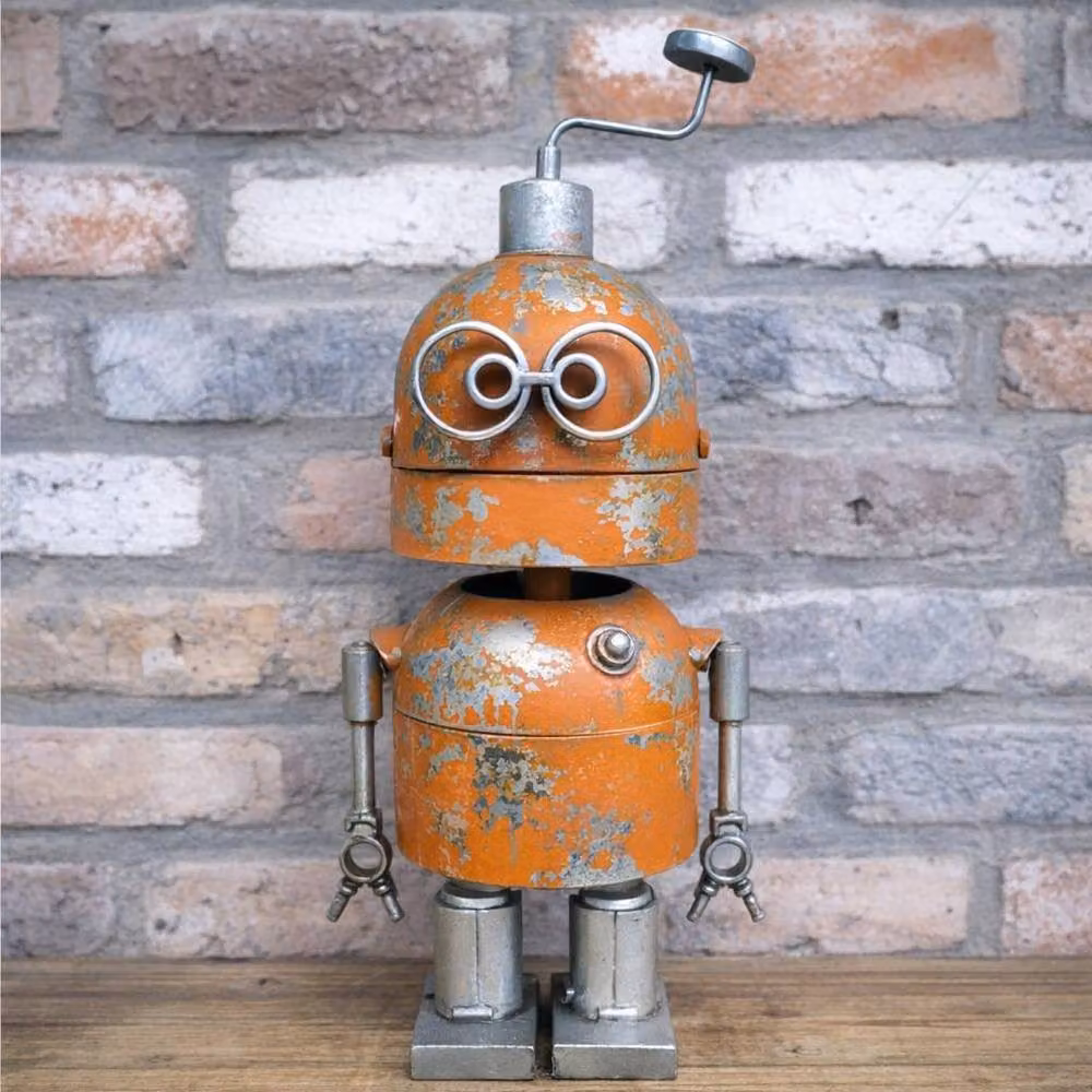 Gifts Direct 2 U Novelty Rustic Robot Bobblehead Ornament in Orange and Silver Metal – 4