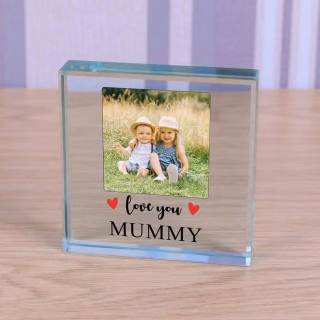 Uniqueful Personalised Love You Glass Token in Transparent and Beige for Mother's Day