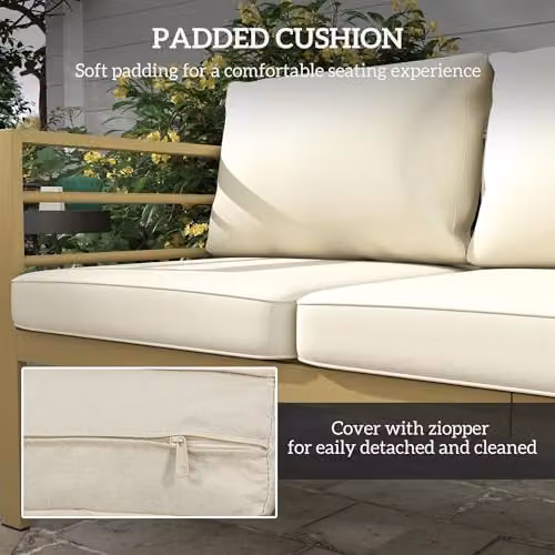 Outsunny 3-Seater Upholstered Garden Sofa with Powder Coated Aluminium Frame, White, W/D/H: 185 x 66 x 64 cm – 4