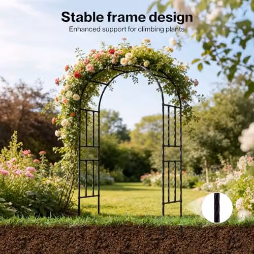 Lambu Black Metal Garden Arch Trellis for Climbing Plants, Height: 240 cm, Width: 150 cm, Depth: 40 cm – 6
