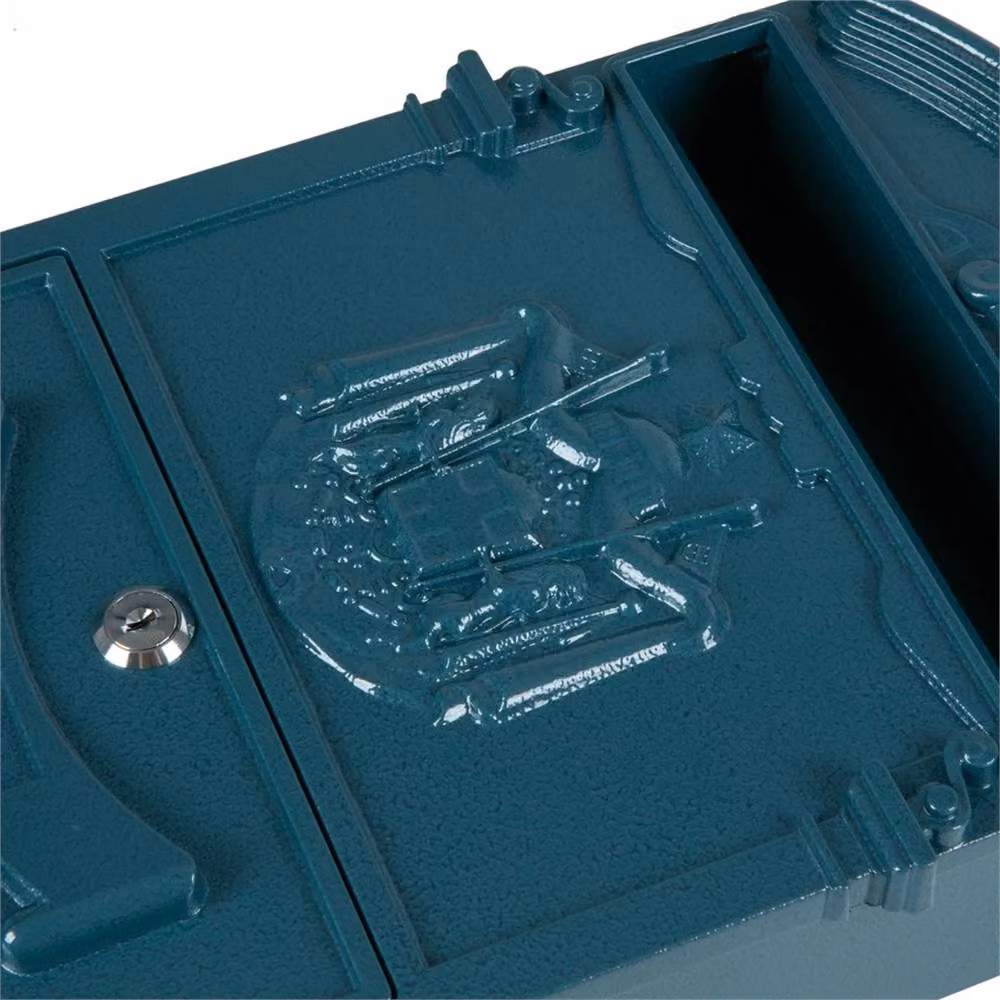 NESTLUNE Blue Vintage Outdoor Lockable Letter Post Box W/D/H: 41.0 x 25.0 x 7.5 cm – 4
