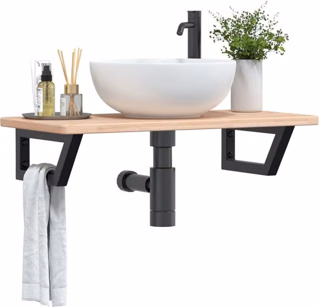 Berkfield Home Wall Mounted Basin Shelf in Brown Oak and Steel
