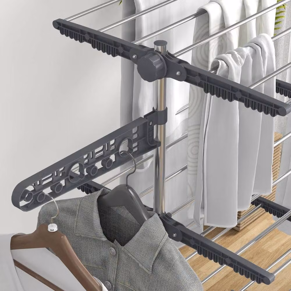 VOGREX 4-Tier Large Stainless Steel Clothes Airer in Grey – 3