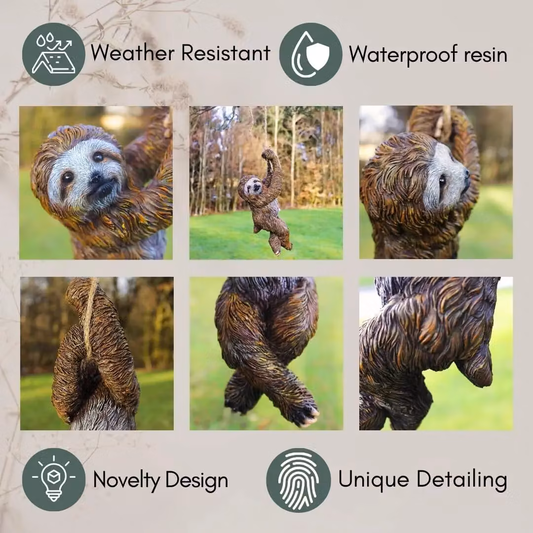 Marco Paul Sloth Hanging Garden Statue in Brown Resin – 7