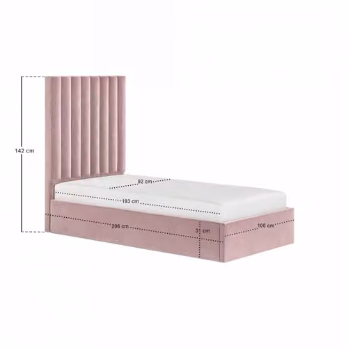 Flair Everley Single Ottoman Bed in Pink Velvet and Bouclé, W/D/H: 90 x 190 x 45 cm – 2