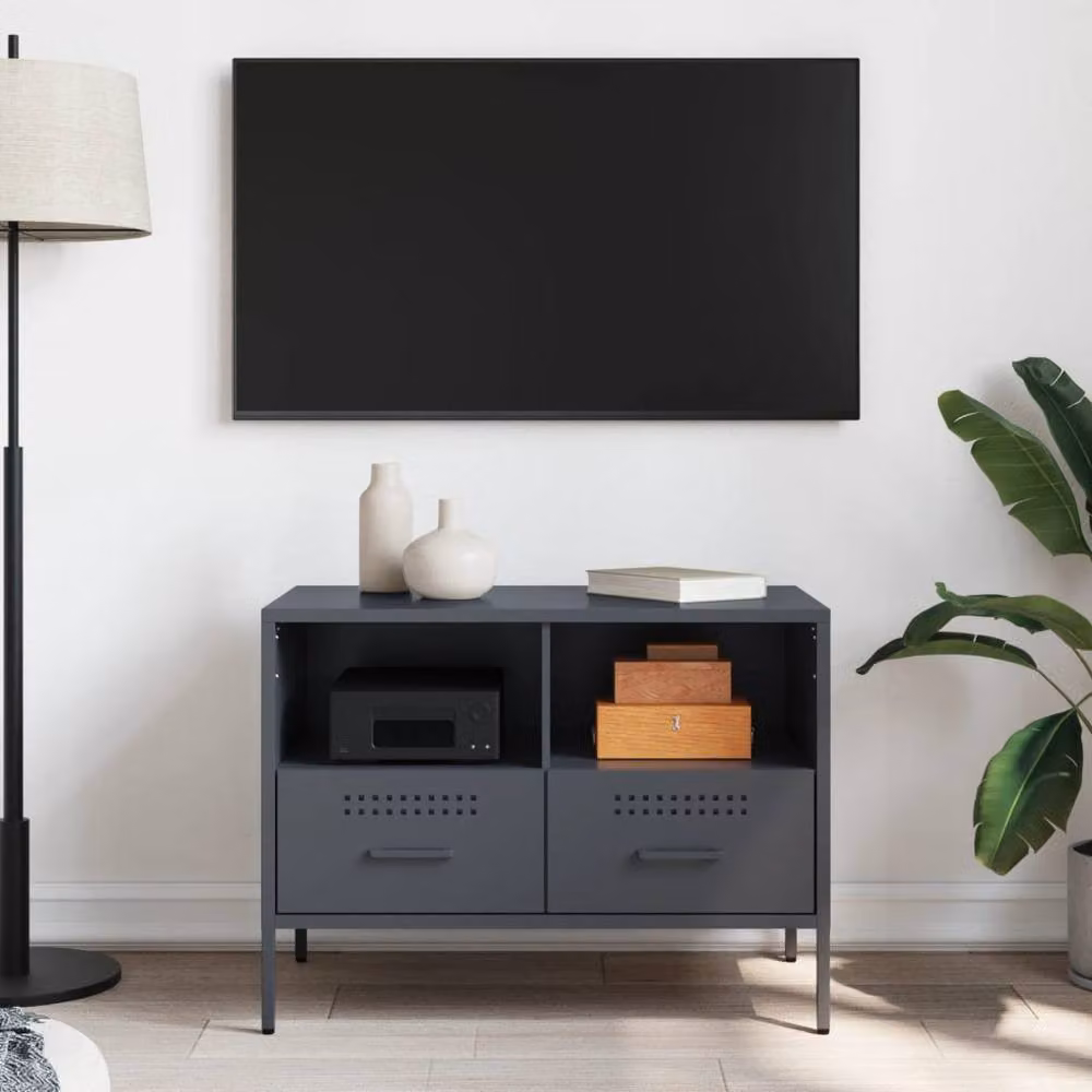 Berkfield Home Industrial Metal TV Cabinet in Anthracite Grey, W: 68 cm, D: 39 cm, H: 50.5 cm – 3