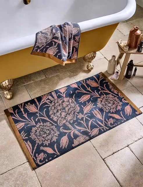 William Morris At Home Wild Tulip Pure Cotton Floral Bath Mat, Multicolour
