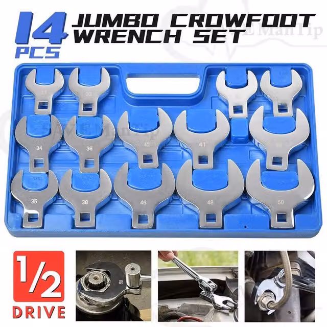 SPETLEK 14pc 1/2 inch Drive Jumbo Crow Foot Flare Nut Spanner Set in Silver – 1