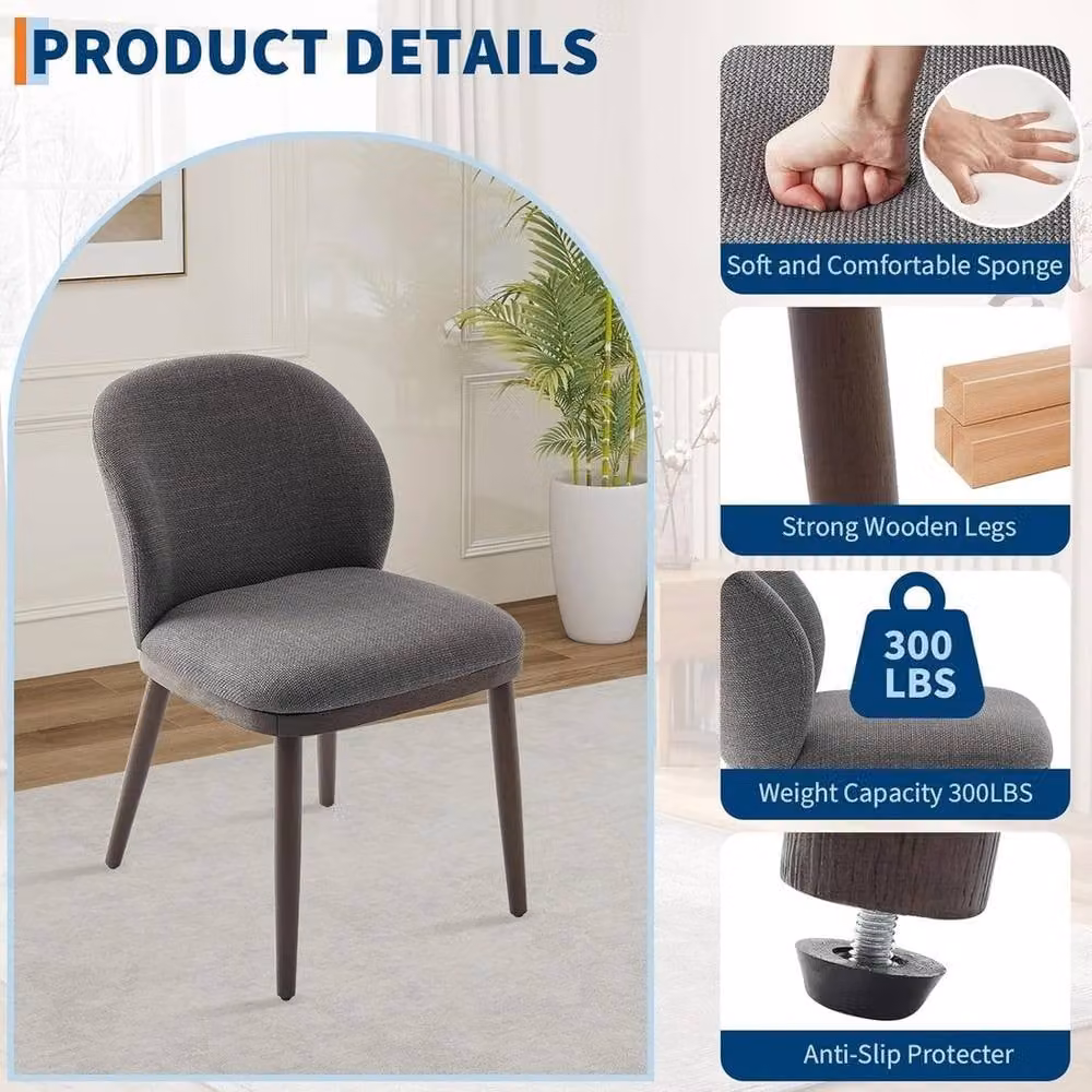 VOGREX Set of 2 Modern Upholstered Dining Chairs with Wooden Legs in Grey – 4