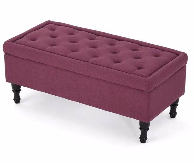 VOGREX Upholstered Storage Bench with Chesterfield Buttoned Seat in Fuchsia