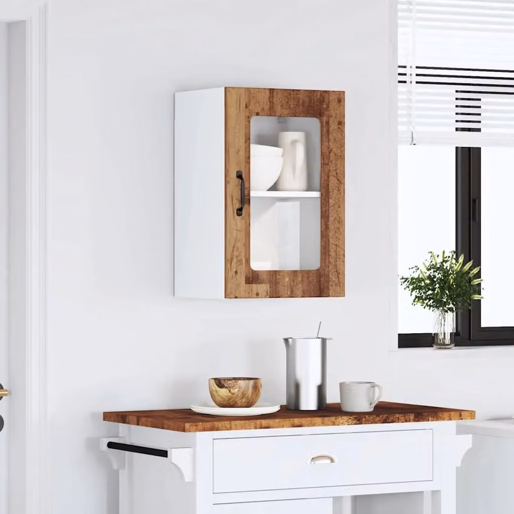 Berkfield Home Lucca Kitchen Wall Cabinet with Glass Doors in Brown Old Wood – 2