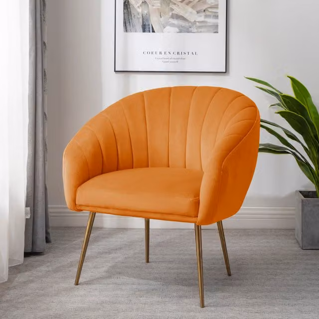 Artemis Home Helena Accent Chair in Orange Velvet with Bronze Details and Solid Wood Frame