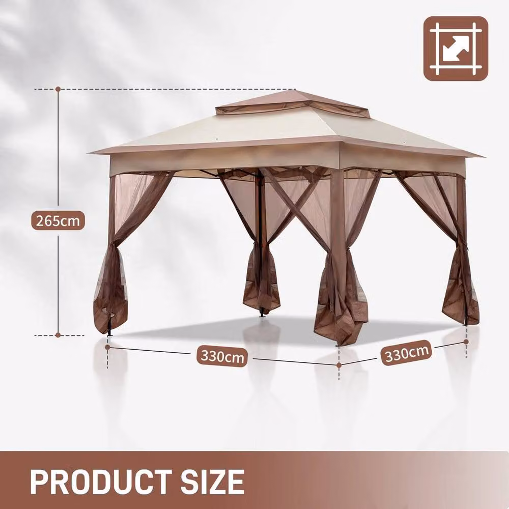 Kelvenix Metal Garden Gazebo Party Canopy Tent in Beige, W: 3.3 m, H: 2.65 m – 2