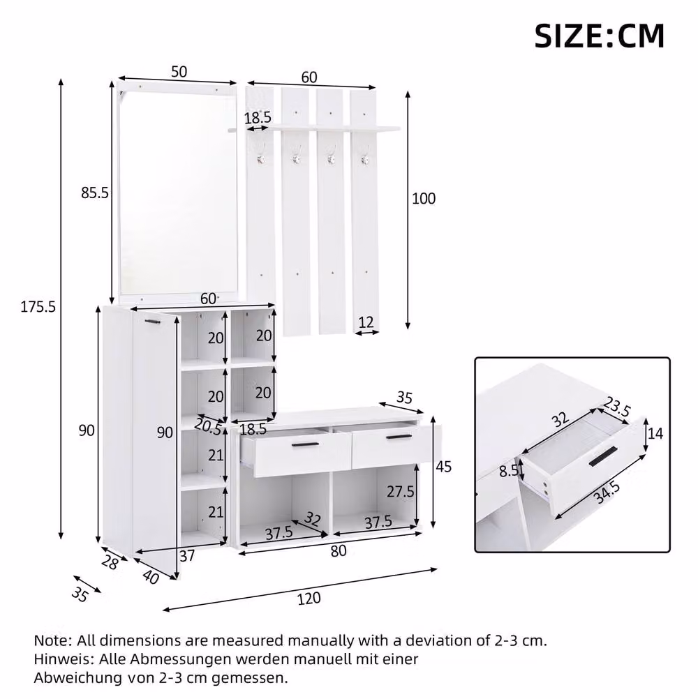 STILVORA White Modern Wardrobe with Mirror, Hooks and Shoe Storage – 3