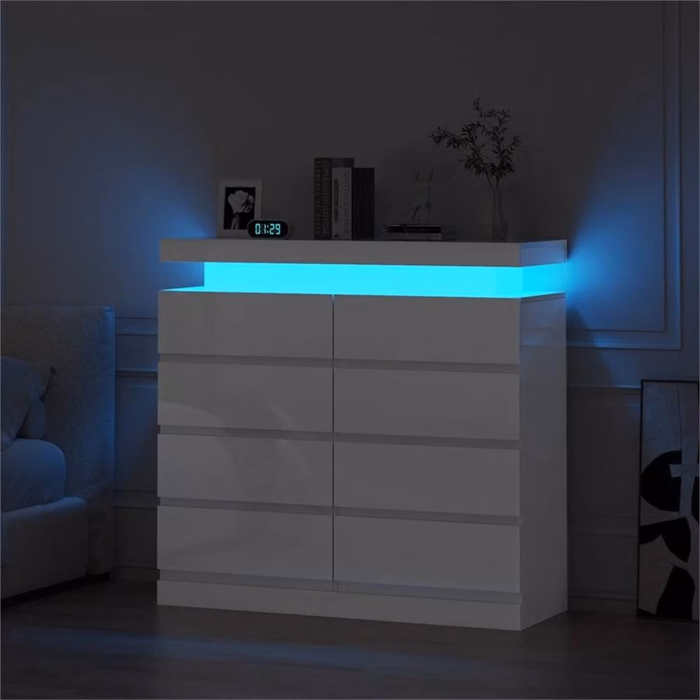 FORGEVIO Modern 8 Drawer Bedside Table Cabinet in Glossy White with Integrated Lighting – 3