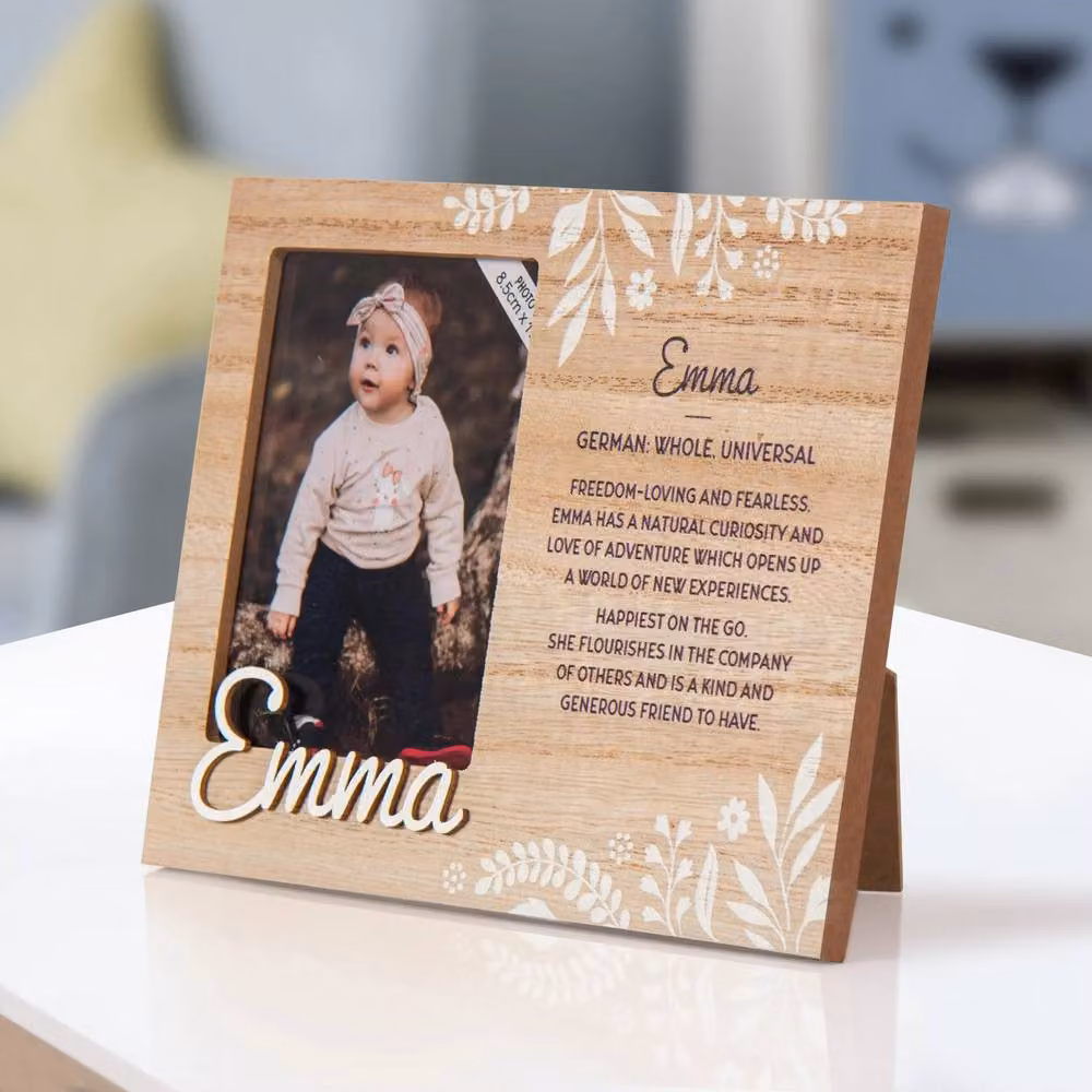 History & Heraldry Emma Pre-personalised Child's Floral Picture Frame, Brown, W: 8.5 cm, H: 11 cm – 2