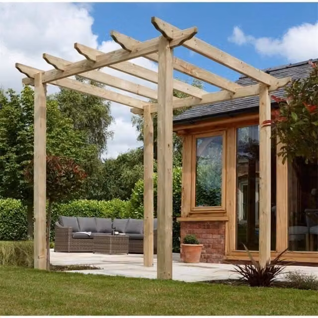 Cheshire Pressure Treated Traditional Style Wooden Pergola in Light Oak – 1