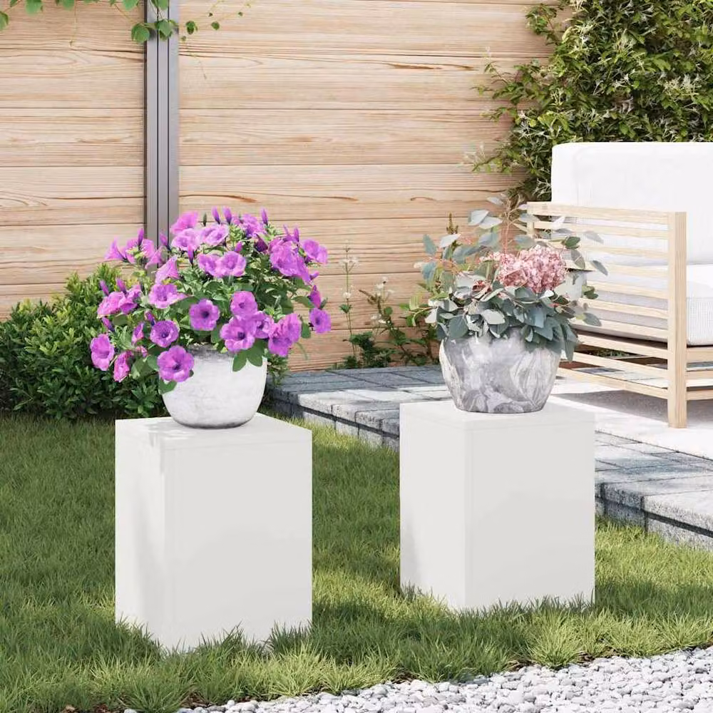 Berkfield Home Outdoor Plant Stand Pillar Set of 2, White Steel, W/D/H: 24 x 24 x 35 cm – 2