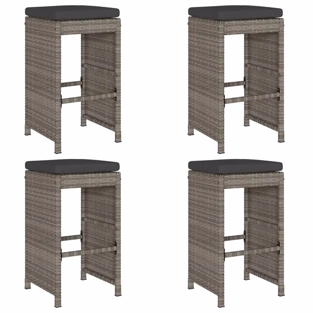 Berkfield Home Set of 4 Grey Poly Rattan Garden Bar Stools with Removable Fabric Cushions – 1