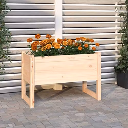 vidaXL Solid Wood Pine Planter, Brown, W: 78 cm, D: 40 cm, H: 52 cm – 2