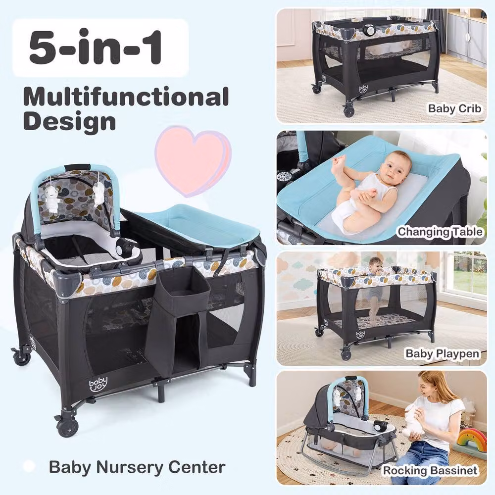 CASART Foldable Nursery Center Bassinet and Baby Playard with Diaper Changing Table in Grey and Multicolour – 5