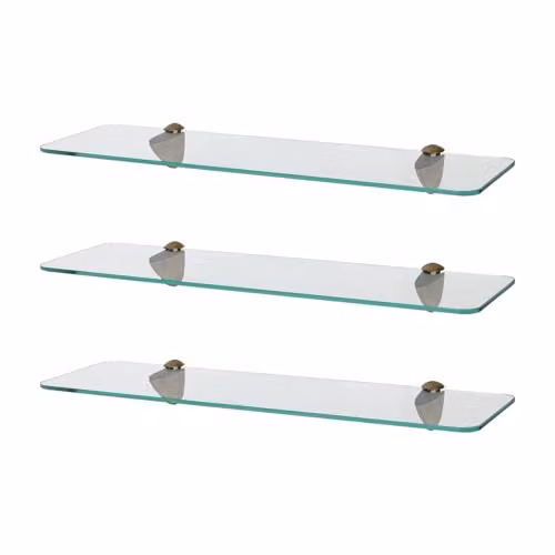 Harbour Housewares 3x Wall-Mounted Rounded Floating Glass Bathroom Shelves, Gold and Transparent, 50 cm – 1