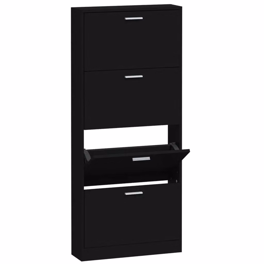 Berkfield Home Black Modern Shoe Cabinet with Tilting Compartments and Internal Drawers, W: 59 cm, D: 17 cm, H: 150 cm – 2