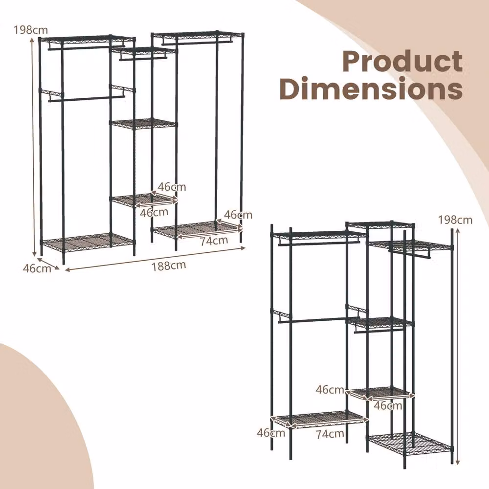 Gymax Metal Garment Rack Portable Convertible Clothes Organiser in Black – 2