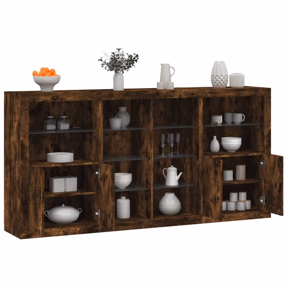Berkfield Home Modern Smoked Oak Sideboard with Integrated LED Lights in Brown, W: 202 cm, D: 37 cm, H: 100 cm – 2