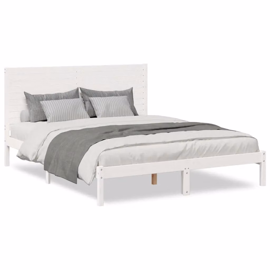Berkfield Home Extra Long Solid Wood Bed Frame in White, W: 140 cm, L: 220 cm – 2