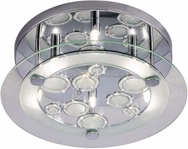Destello 6 Light Ceiling Light with Circle Pattern in Polished Chrome and Crystal