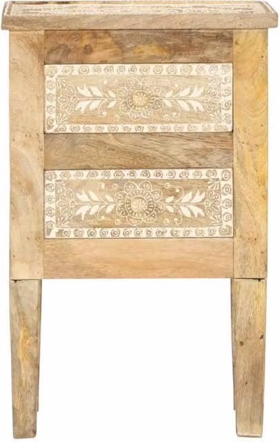 Berkfield Home Hand Painted Floral Bedside Cabinet in Brown Solid Mango Wood, W: 40 cm, D: 30 cm, H: 60 cm