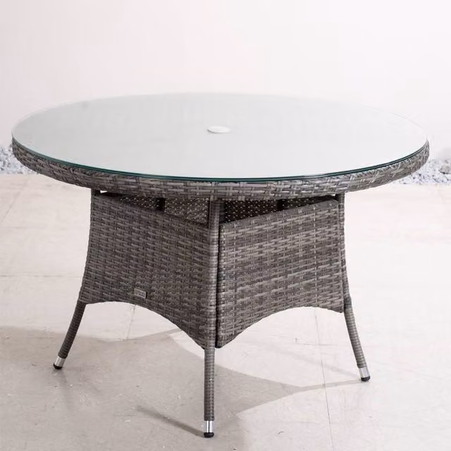 Direct Wicker 2 Pack Rattan Round Outdoor Dining Tables with Grey Aluminum Frame, Diameter: 120 cm – 1