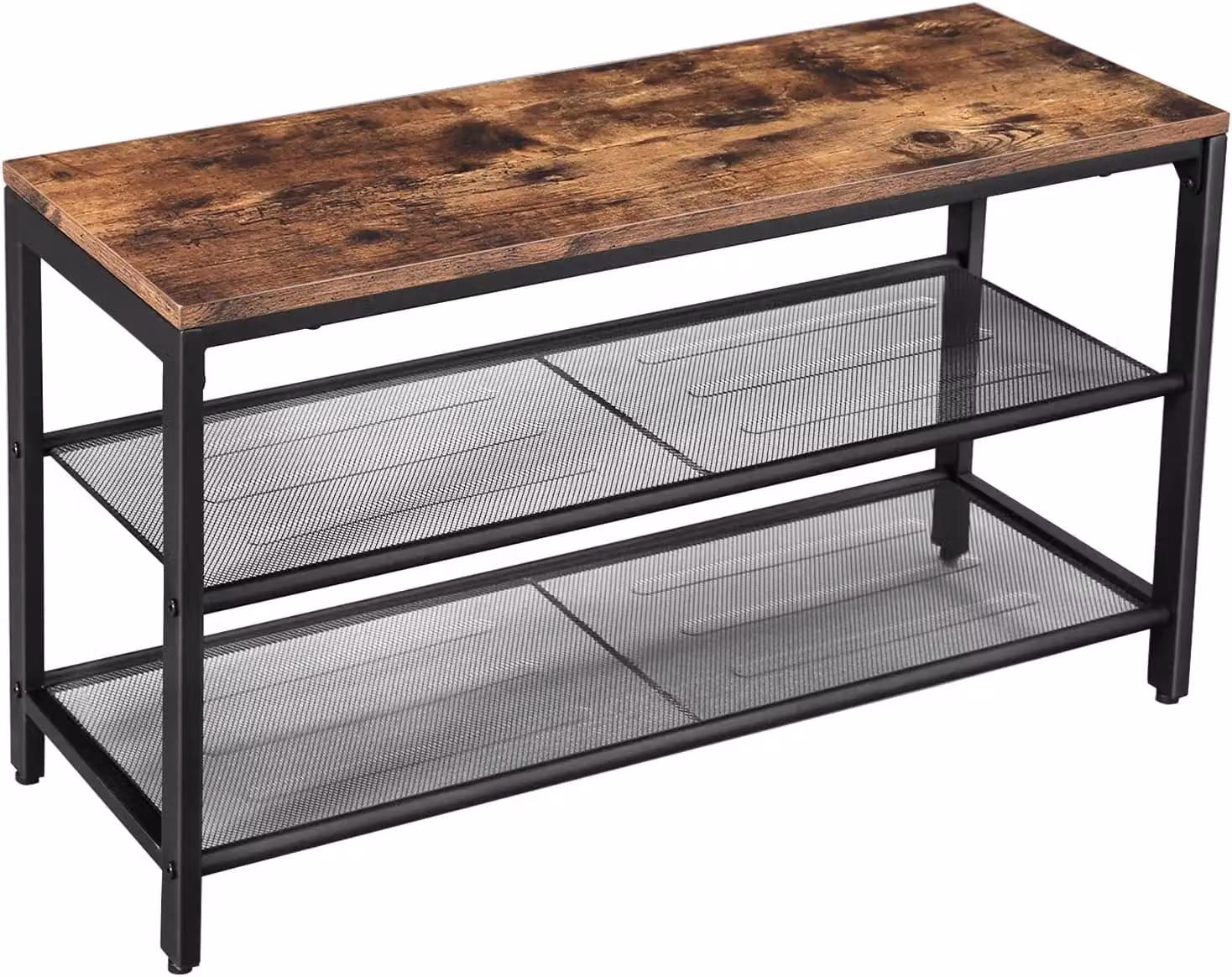 VASAGLE Industrial Shoe Storage Bench with Mesh Shelves in Brown – 5