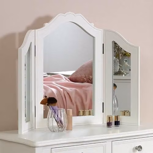 Melody Maison Victoria Range White Rectangular Vintage Wood and Glass Tabletop Vanity Mirror W/D/H: 60 x 20 x 79 cm
