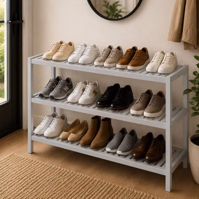 Keplin 3-Tier Bamboo Shoe Rack in Grey