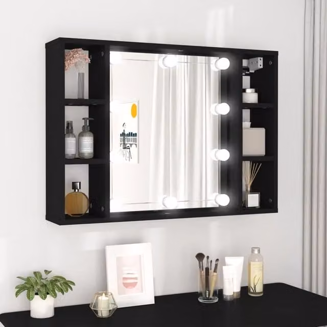 Berkfield Home LED Mirror Cabinet in Black, W/D/H: 76 x 15 x 55 cm – 1