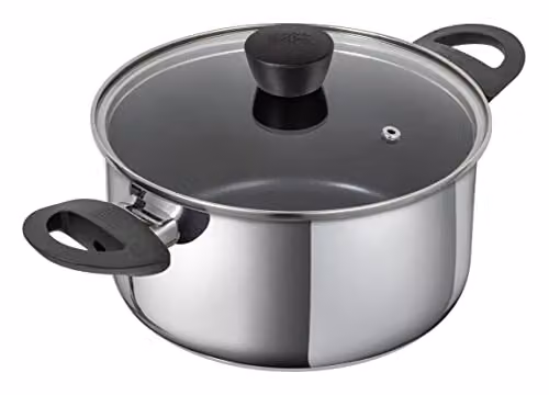 Kuhn Rikon Classic Induction Non-Stick Stainless Steel Casserole Pot with Glass Lid, Silver, 5.3 l